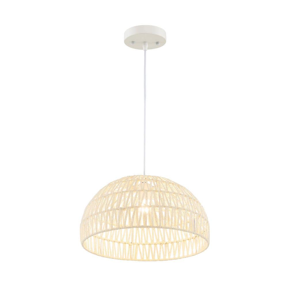 GIVIMO 40-Watt 1 Light Beige Handwoven Rattan Pendant Light