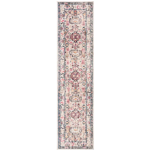 SAFAVIEH Madison Gray/Blue 2 ft. x 10 ft. Distressed Border Runner Rug