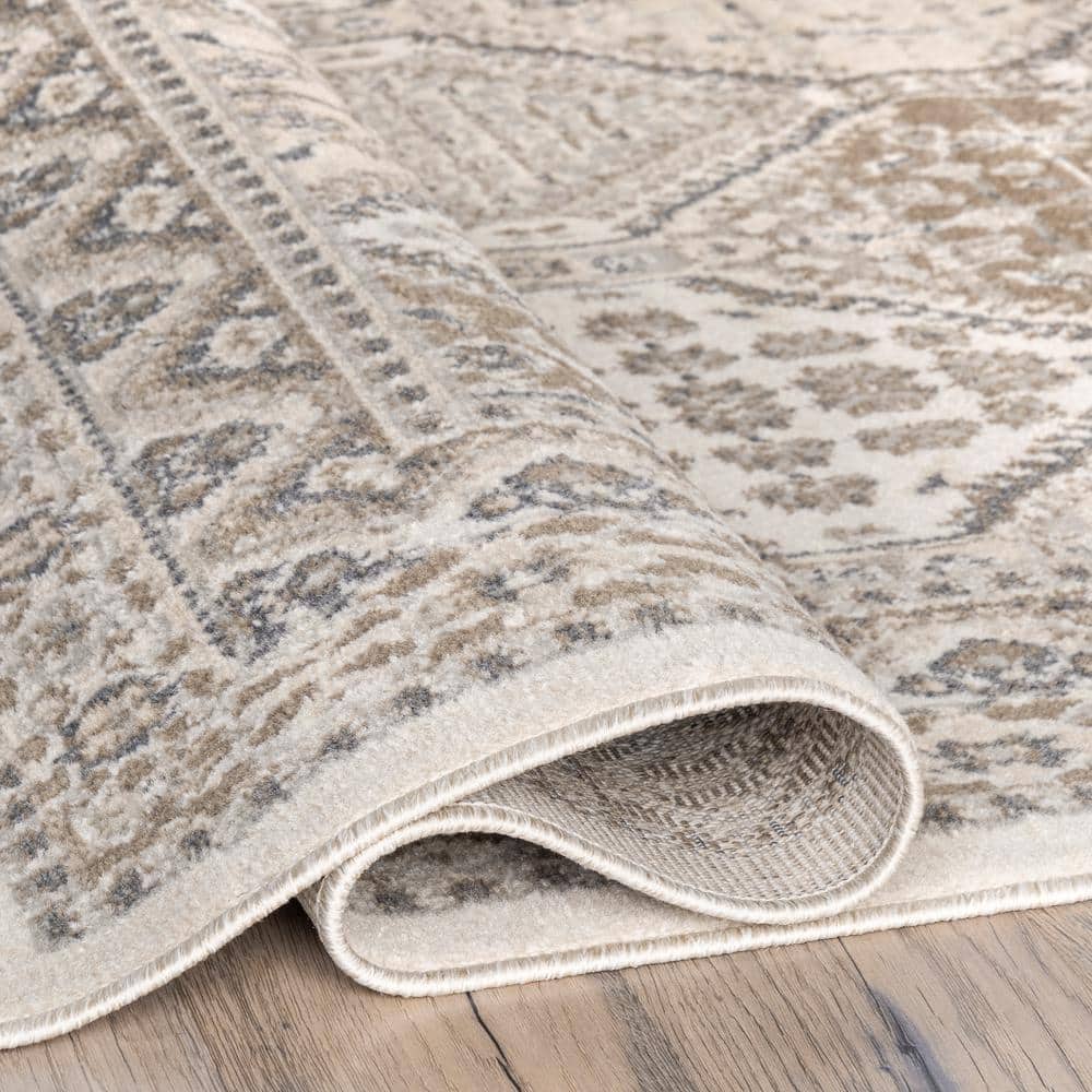 Becca Beige Synthetic Traditional Tiled Runner Rug