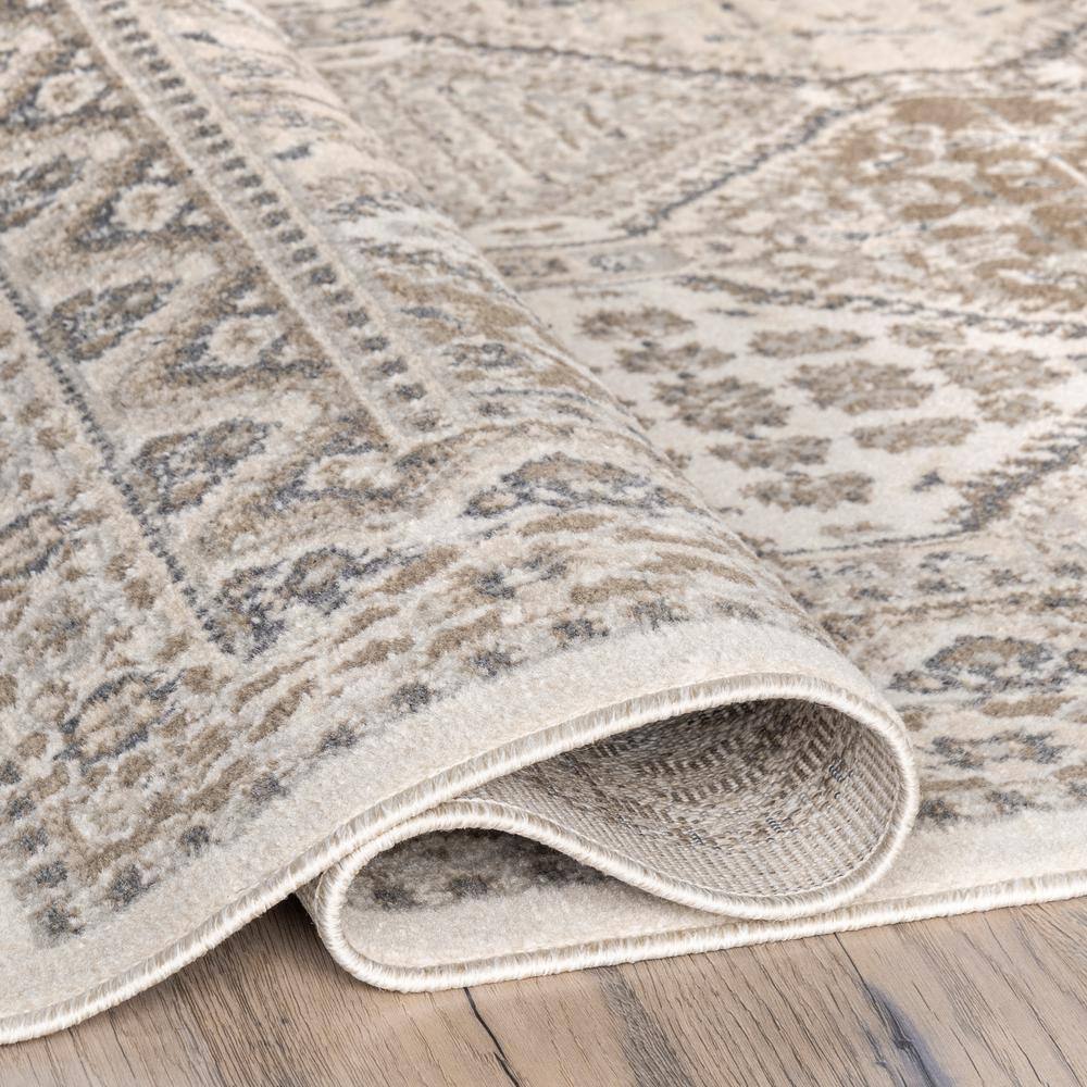 Beige Geometric Easy-Care Synthetic Area Rug, 9' x 12'