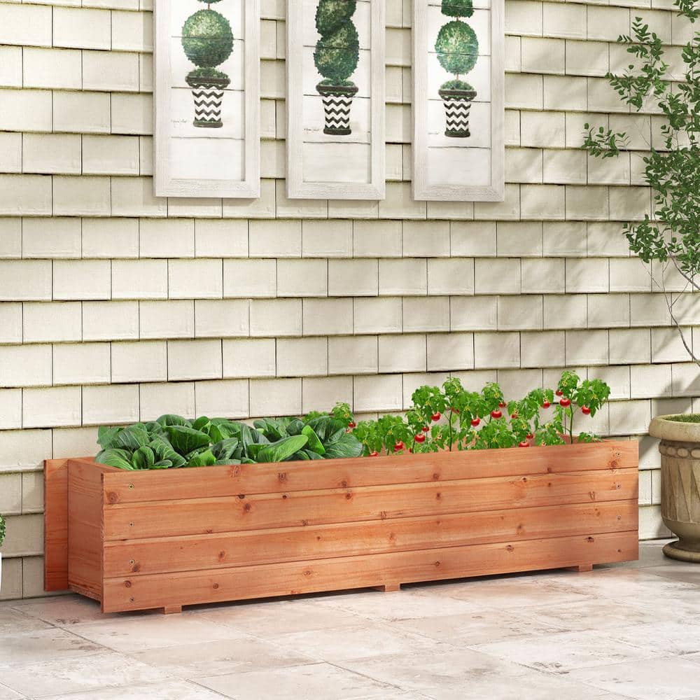 Natural Fir Wood Outdoor Raised Planter Box with Drainage Holes