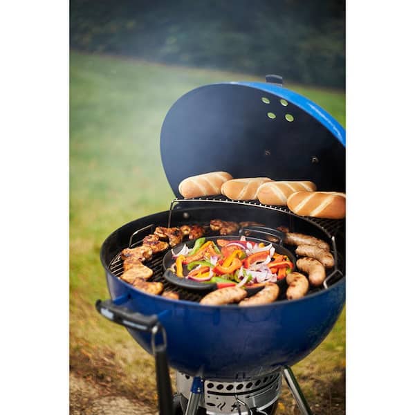 Master-Touch 22 in. Charcoal Grill in Deep Ocean Blue with Built-In Thermometer with Grill Cover