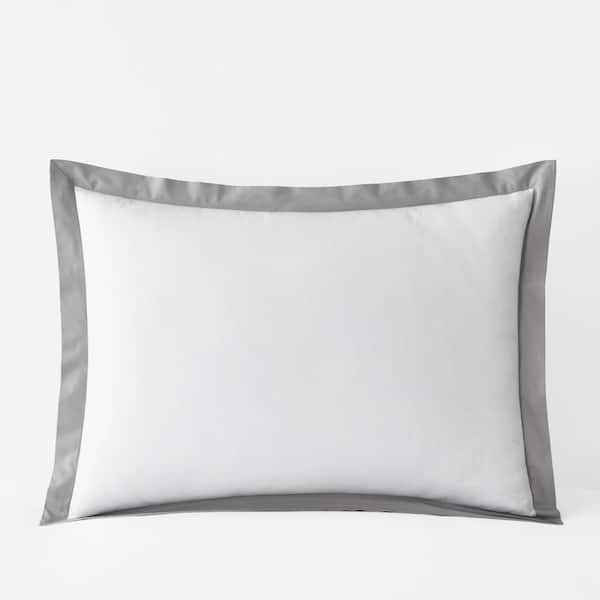 The Company Store Company Cotton Solid Border Gray Smoke Cotton Percale Standard Sham