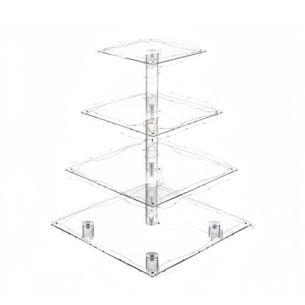 Yellow 4-Tier Acrylic Cake Stand with LED Light Premium Holder Dessert Tree Tower for Birthday Cady Bar Décor Weddings