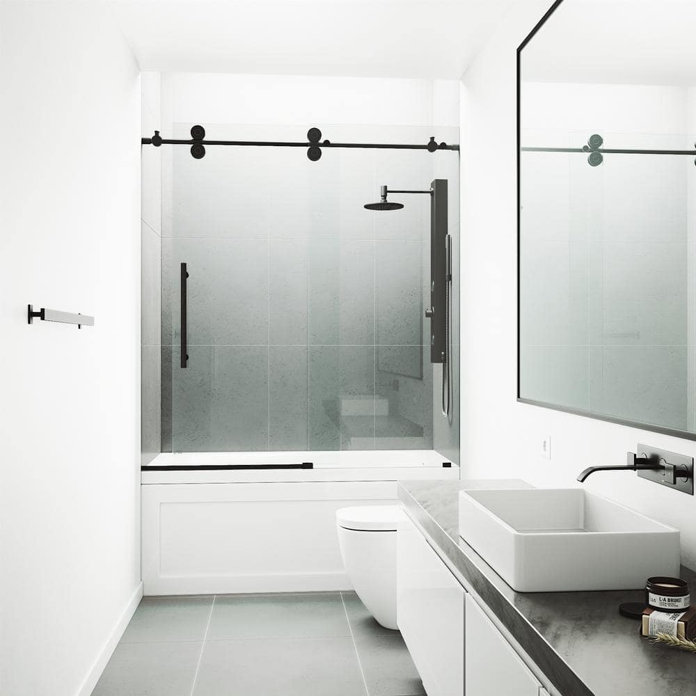 Elan 60" Matte Black Frameless Sliding Tub Door with Clear Glass