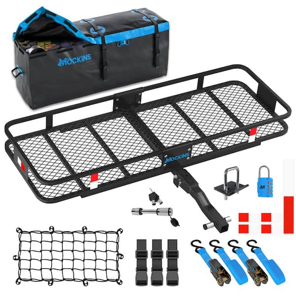 60 in. x 20 in. x 6 in. Hitch Cargo Carrier Basket w/16 cu. ft. Waterproof Cargo Bag-Folding Shank and 2 in. Raise-Blue