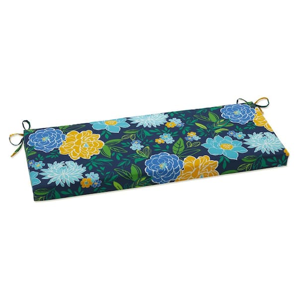 Pillow Perfect Floral Rectangular Outdoor Bench Cushion in Blue
