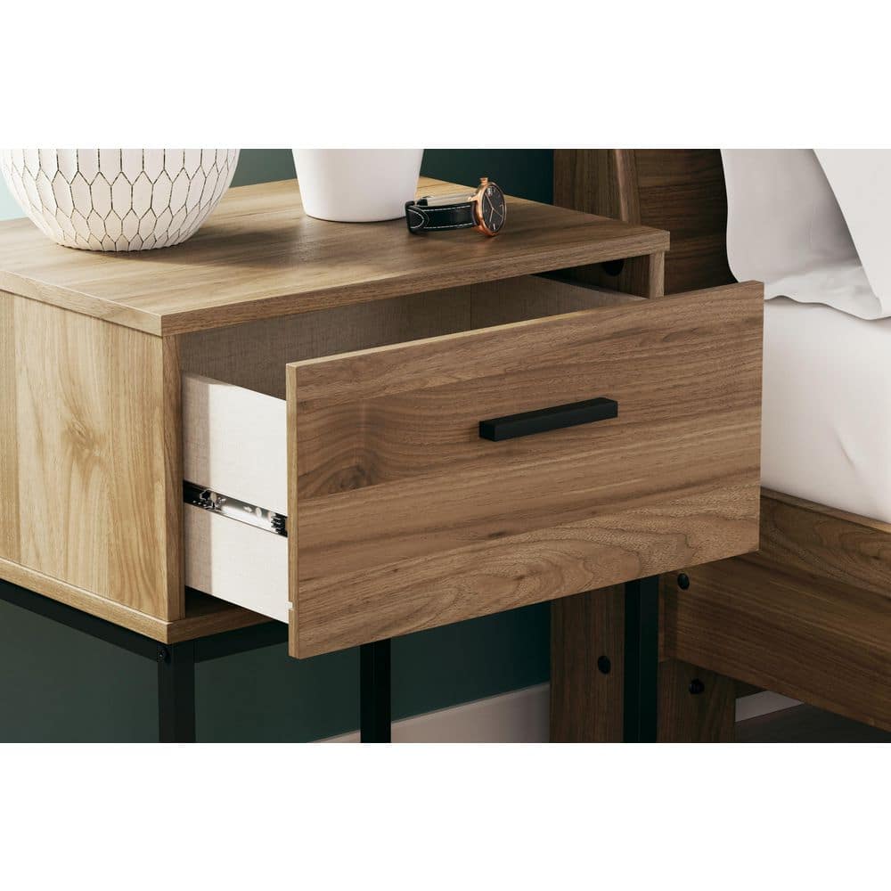 Deanlow Honey Brown and Black 1-Drawer Nightstand