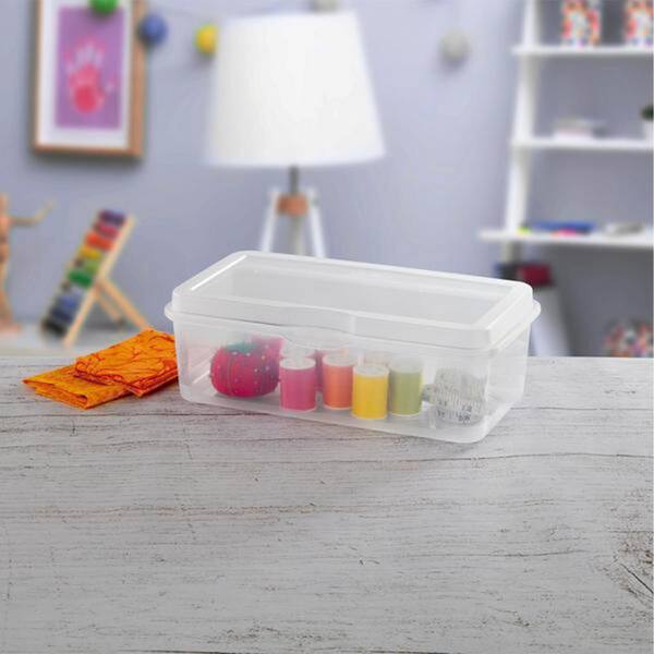 3.6 Gal. Snap Top Plastic Storage Box in Clear with Gray Lid (6