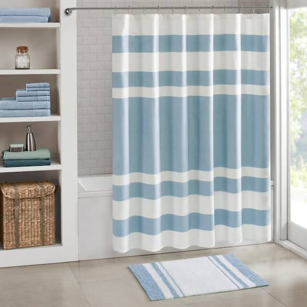 Blue 20 in. x 30 in. Spa Cotton Reversible Bath Mat Rug