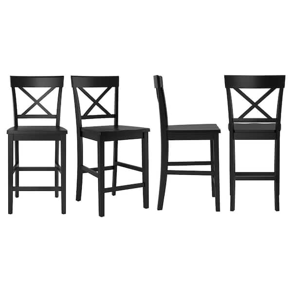 cozyman Ionia 24in. Black High Back Solid Wood Counter Height Bar Stool(Set of 4)