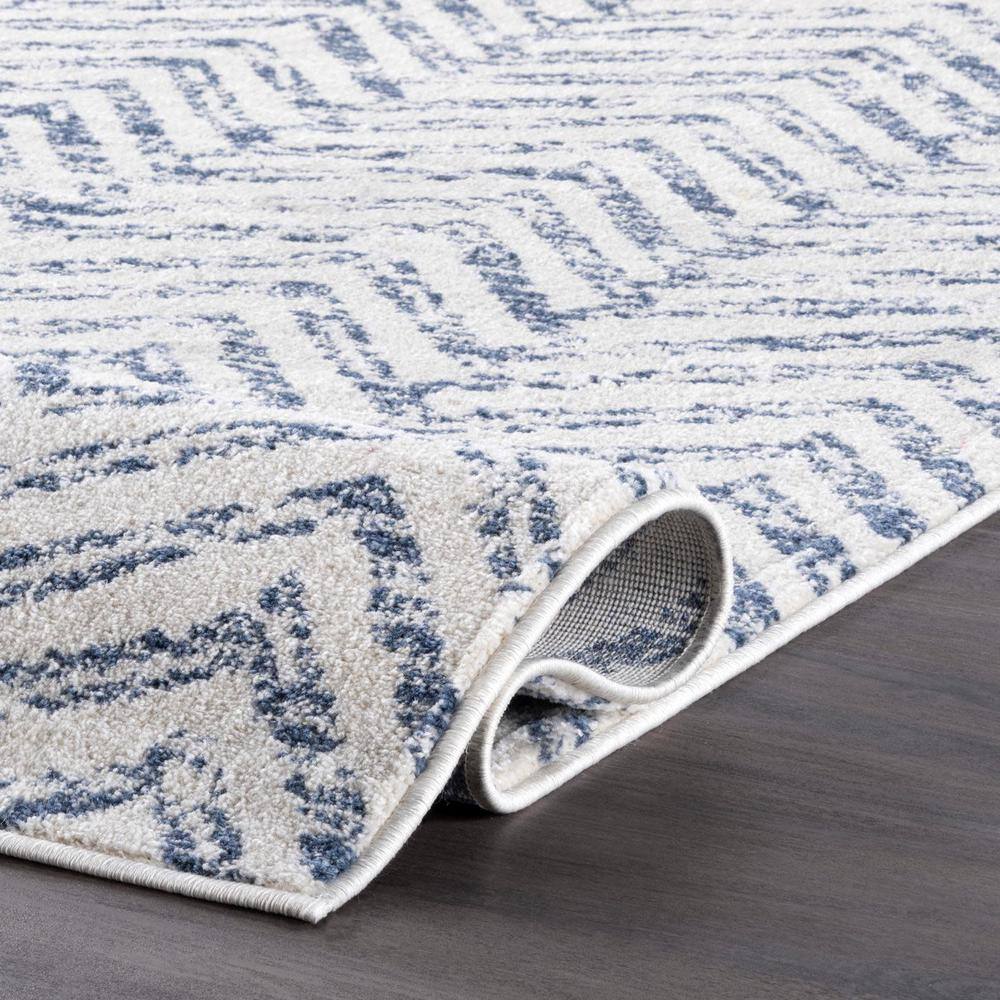 Herringbone Blue Geometric Easy-Care Synthetic Area Rug, 52"x24"