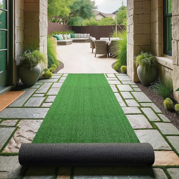 Evergreen Collection 3 ft. x 17 ft. Indoor/Outdoor Green Low Pile Artificial Grass Runner Rug, 2 ft. 7 in. x 17 ft.