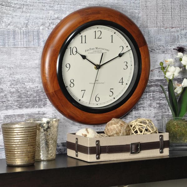 FirsTime & Co. 11 in. Walnut Round Wall Clock