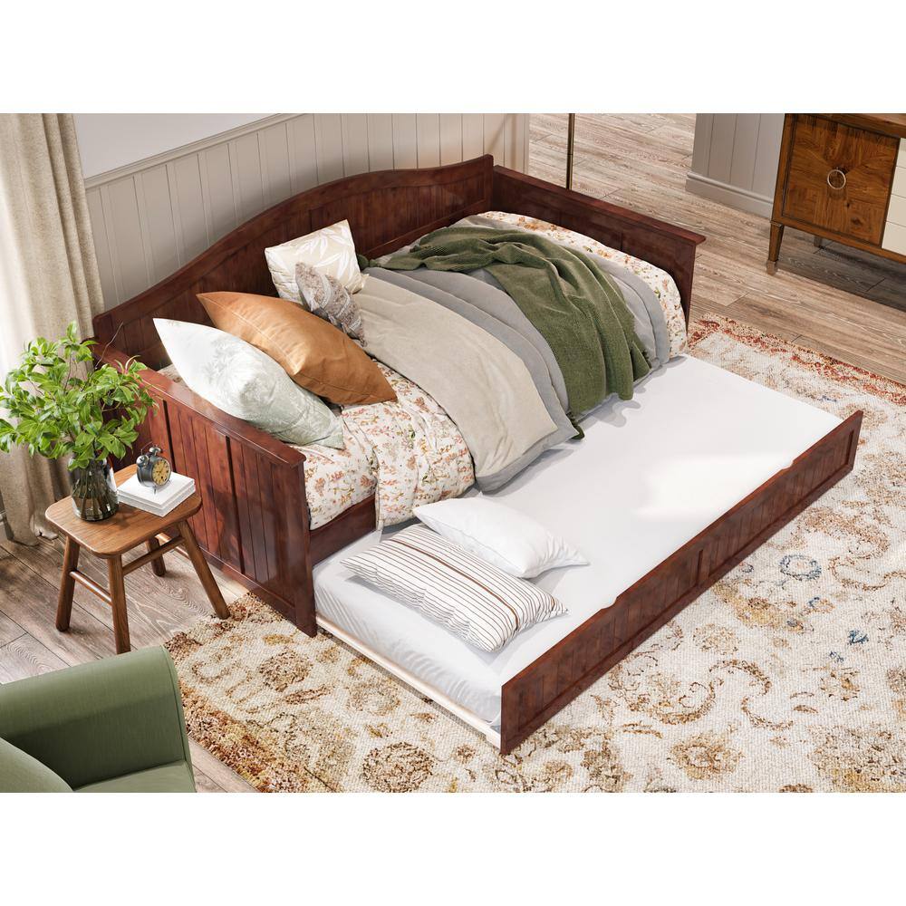 Nantucket Walnut Twin Wood Daybed with Trundle and Drawer