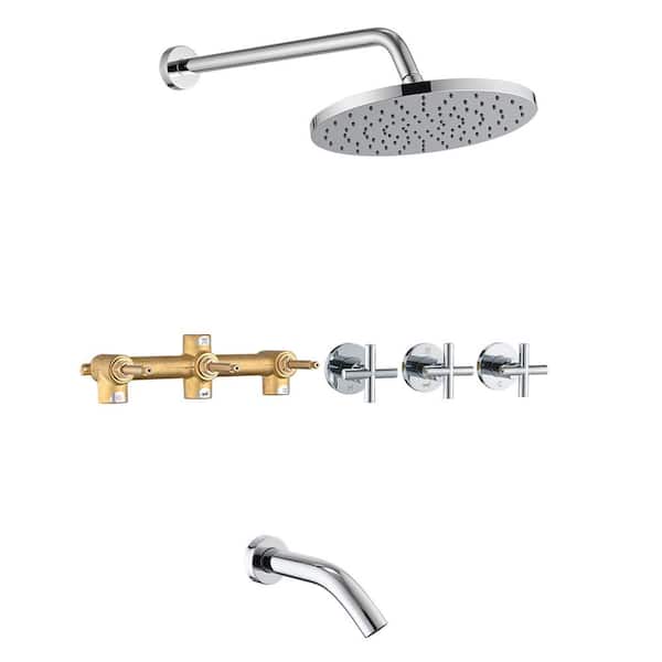 PROOX Triple Handle 2-Spray Tub and Shower Faucet 1.8 GPM in. Polished Chrome Valve Included