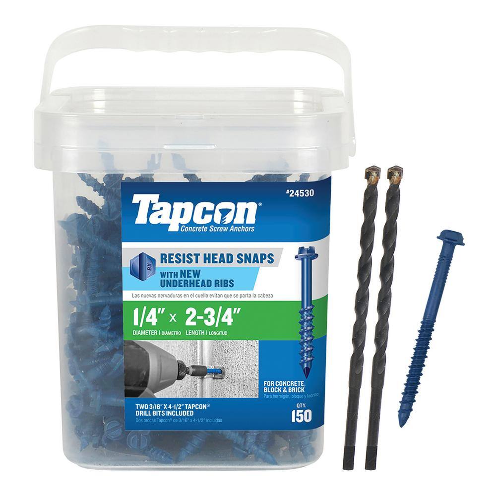 Lexar Industrial 150pc Hex Washer Head Concrete Screws – 3/16" X 3-3/4" Tapcon Style With Bit – Xylan Coated Steel
