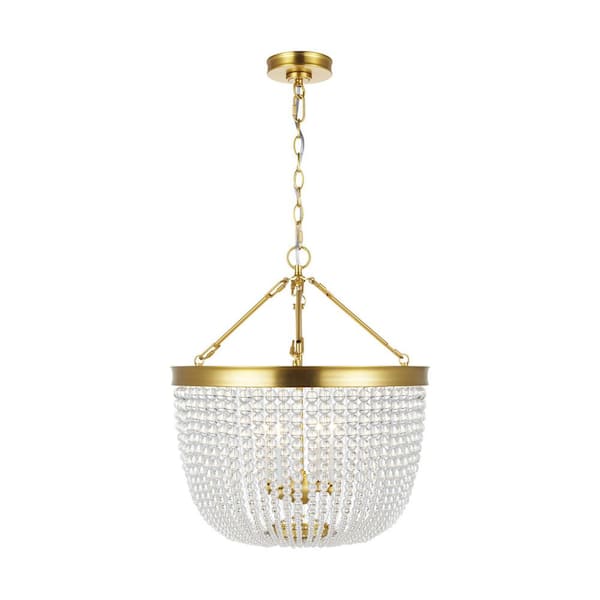 Generation Lighting Summerhill 25 in. W x 28.125 in. H 4-Light Burnished Brass Large Pendant Light with Clear Crystal Beads