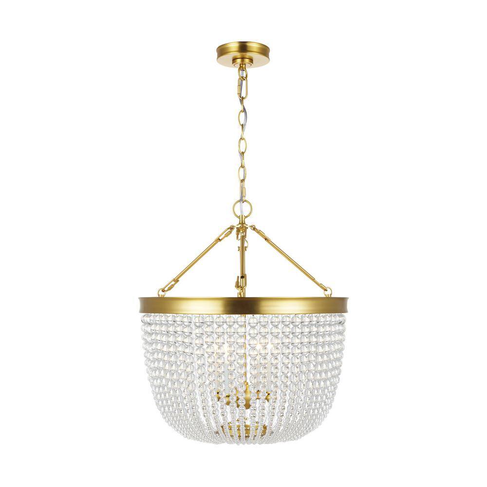 Large Brass and Crystal Indoor/Outdoor Bowl Pendant Light