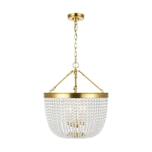 Summerhill 25 in. W x 28.125 in. H 4-Light Burnished Brass Large Pendant Light with Clear Crystal Beads