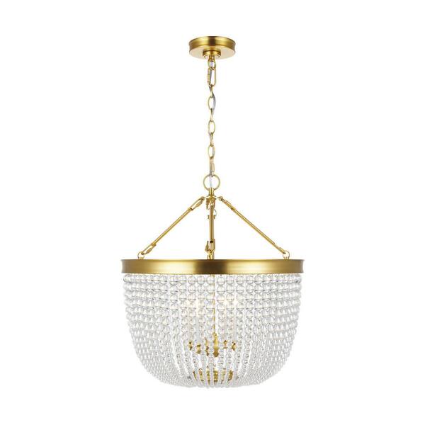 Generation Lighting Summerhill 25 in. W x 28.125 in. H 4-Light Burnished Brass Large Pendant Light with Clear Crystal Beads