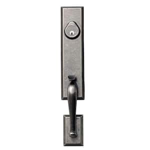 Sandcast Collection Stonehedge Aged Pewter Single Cylinder Deadbolt Entry Door Handleset with Tulum Knob Inside Trim