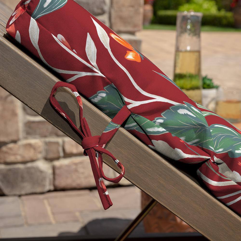 Luau Red Tropical Floral Bamboo Polyester Outdoor Chaise Cushion