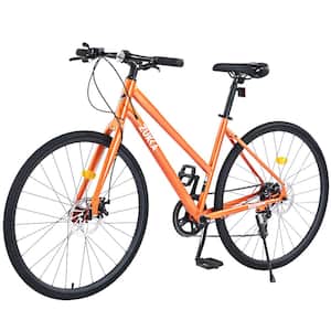 27 in. Men Women's City Bicycle, 7-Speed Hybrid Bike, Orange