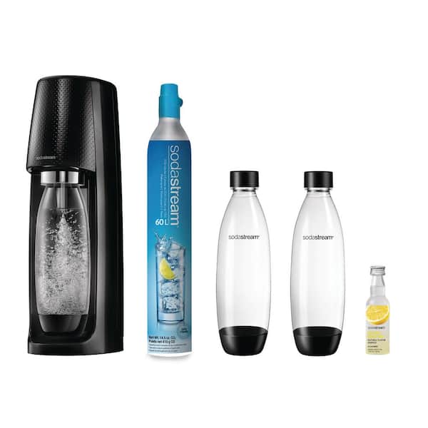 SodaStream Fizzi Black Sparkling Water Maker Kit with 3-Carbonating Bottles and Lemon Fruit Drops