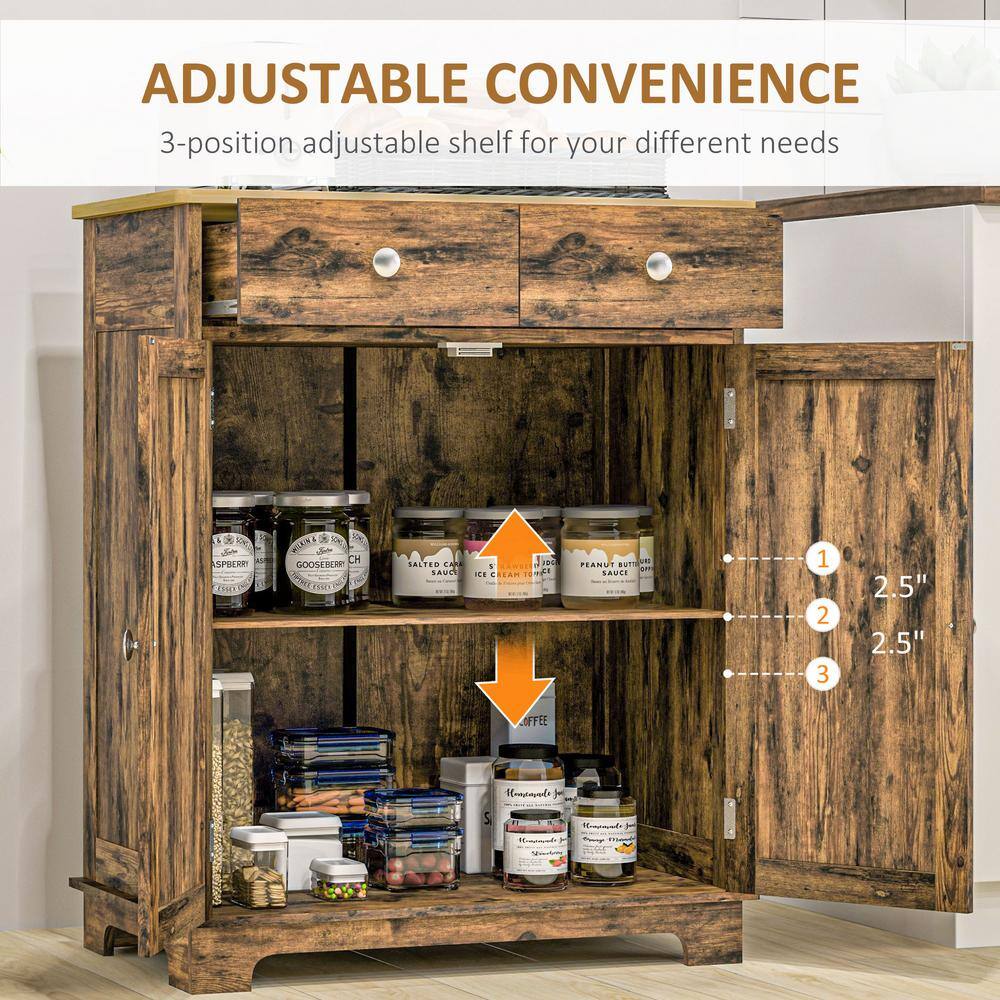 Rustic Brown Medium Wood Buffet Sideboard with Black Finish