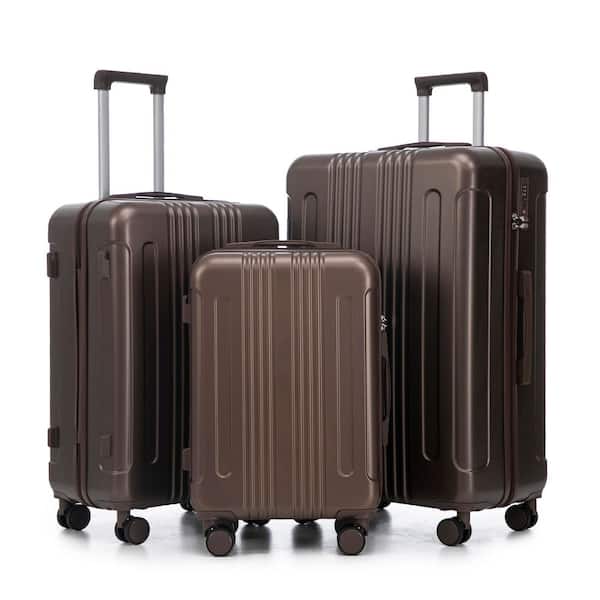 3-Piece Brown ABS Hardside Spinner Luggage Set with TSA Combination Lock and Stripe Design (20 in./24 in./28 in.)