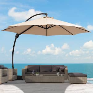 12 ft. L Outdoor Aluminum Curvy Cantilever Offset Hanging Patio Umbrella with Sandbag Base and Cover in Beige