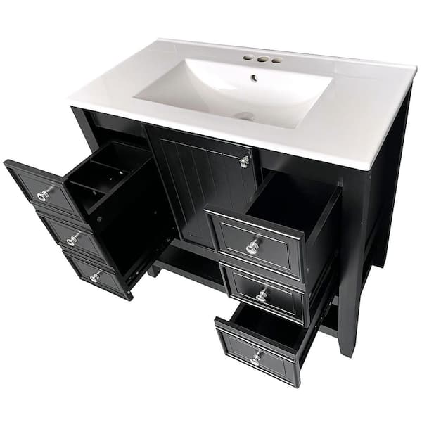 36 in. Freestanding Black Bath Vanity with White 3-Hole Single Sink Ceramic Top Unassembled