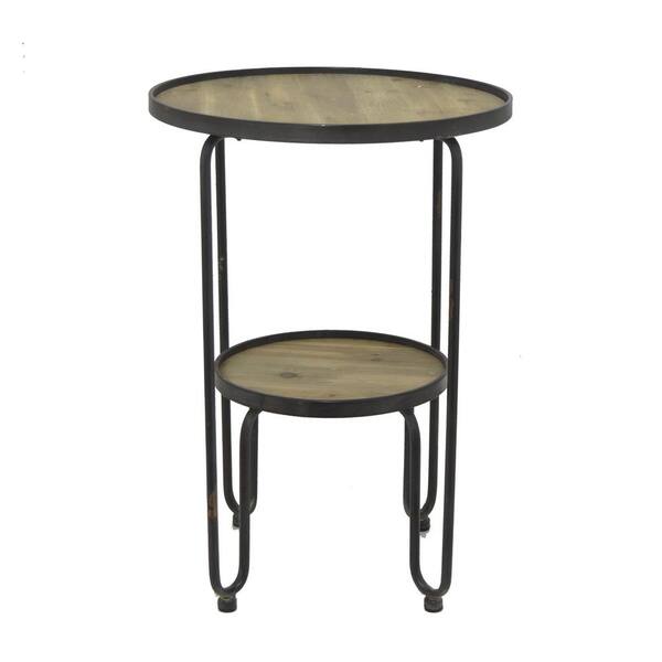 THREE HANDS Black Metal and Wood Accent Table