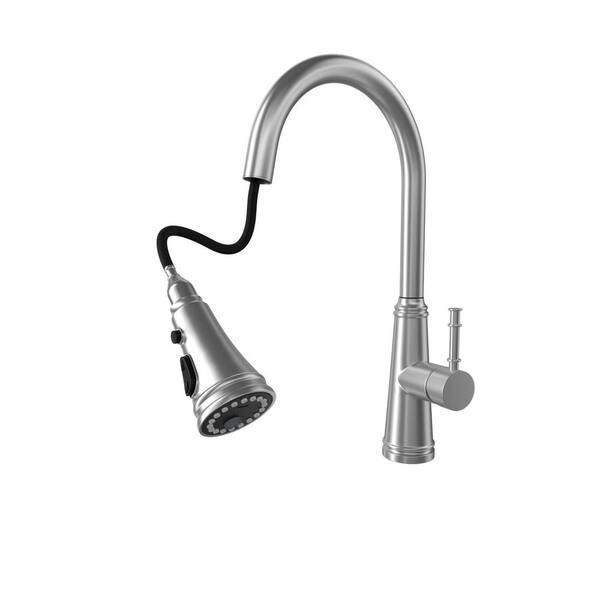 Mondawe Evenmo Single Handle Deck Mount Gooseneck Pull Down Sprayer Kitchen Faucet Deckplate Not