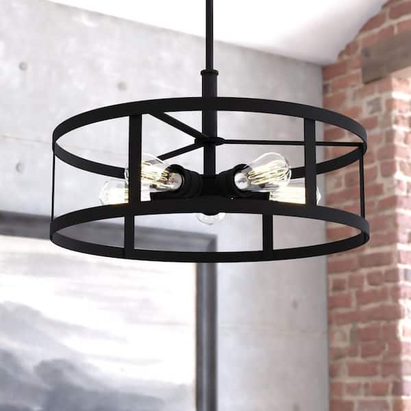 VAXCEL Akron 5-Light Oil Rubbed Bronze Drum Cage Farmhouse Pendant Light