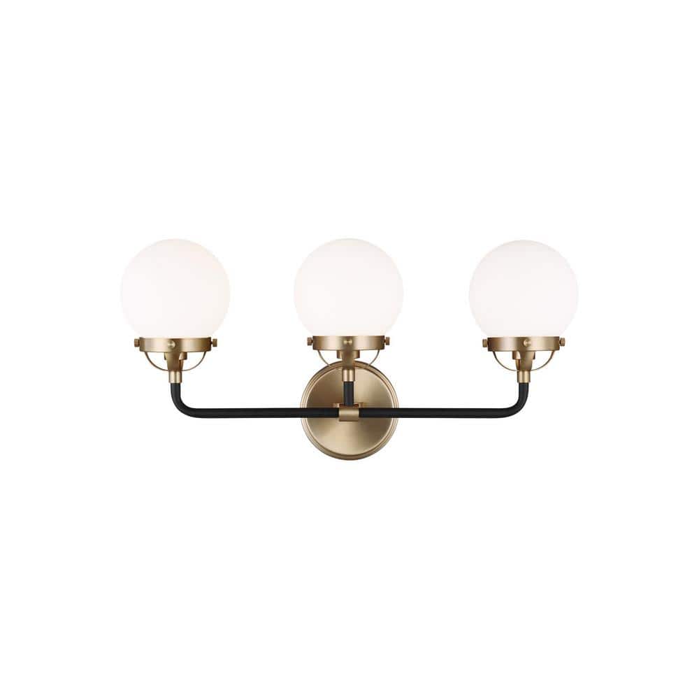 Satin Brass and Black 3-Light Globe Vanity Light