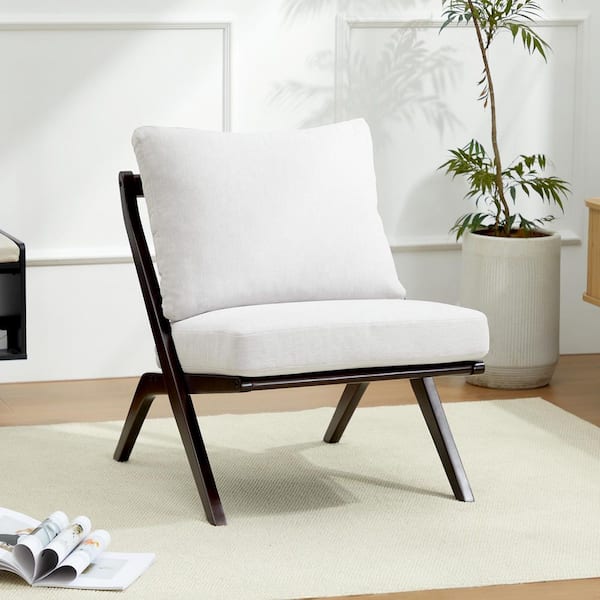 Beige Cushion Solid Wood Accent Chair, Armless Side Chair for living room Bedroom