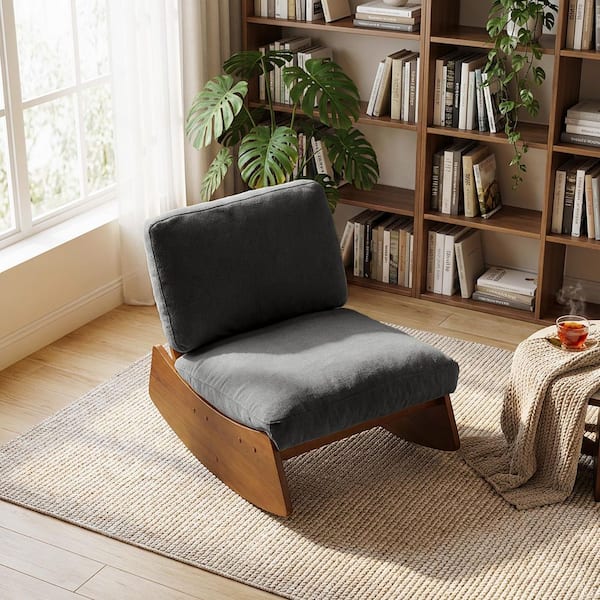 Modern Dark Gray Chenille Rocking Occasional Chair with Solid Wood Frame (Set of 1)