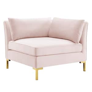 Ardent Pink Velvet Sectional Corner Chair with Gold Metal Legs
