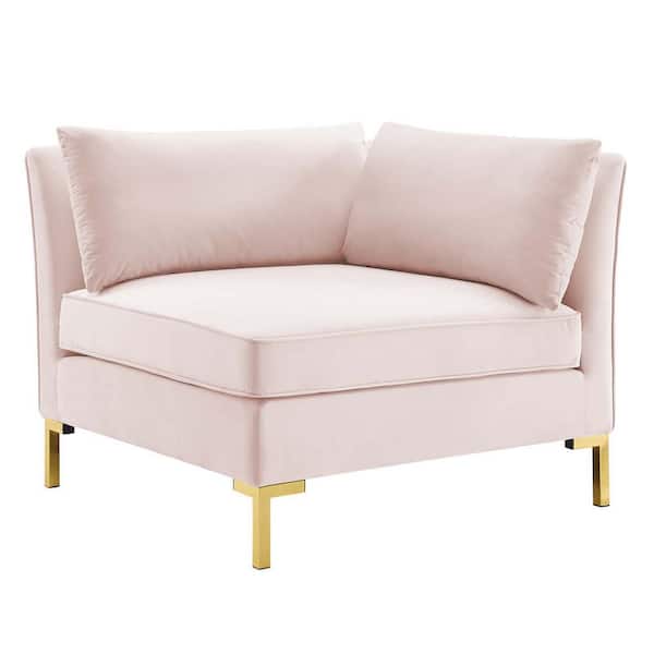 MODWAY Ardent Pink Velvet Sectional Corner Chair with Gold Metal Legs