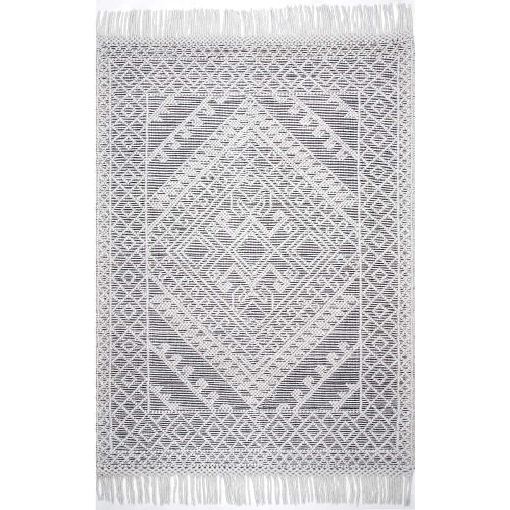Grey 7' 6 x 9' 6 nuLOOM Serena Textured Greek Emblem With Tassels Wool Area Rug