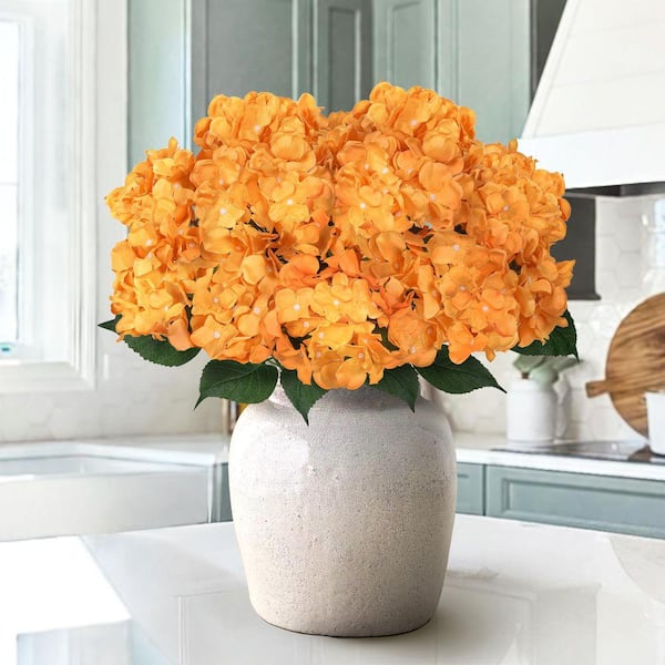LIVING LUXURY 20 in. Deluxe Orange Artificial Hydrangea Flower