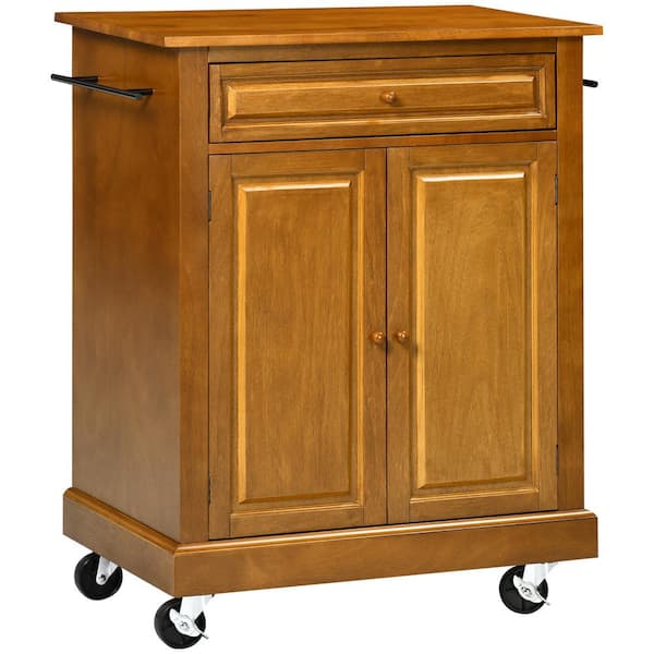 HOMCOM Modern Brown Kitchen Cart with Drawer and 2 Towel Racks