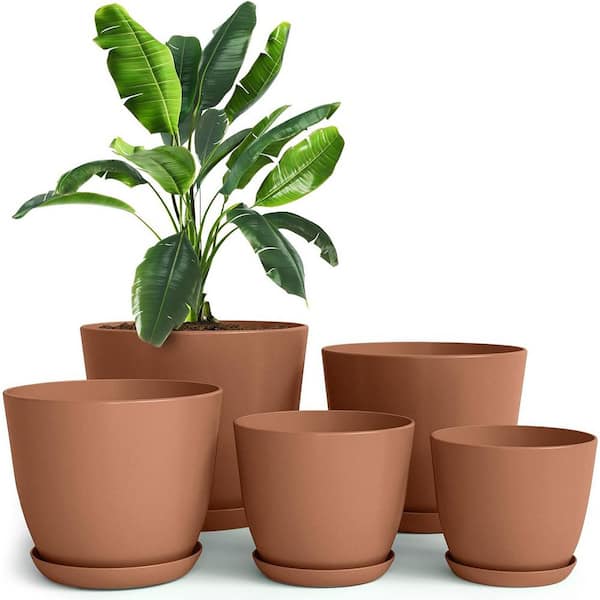 ITOPFOX Minimalist 7.1 in. L x 5.7 in. W x 5.9 in. H Terracotta Plastic Round Indoor Planter (5-Pack)
