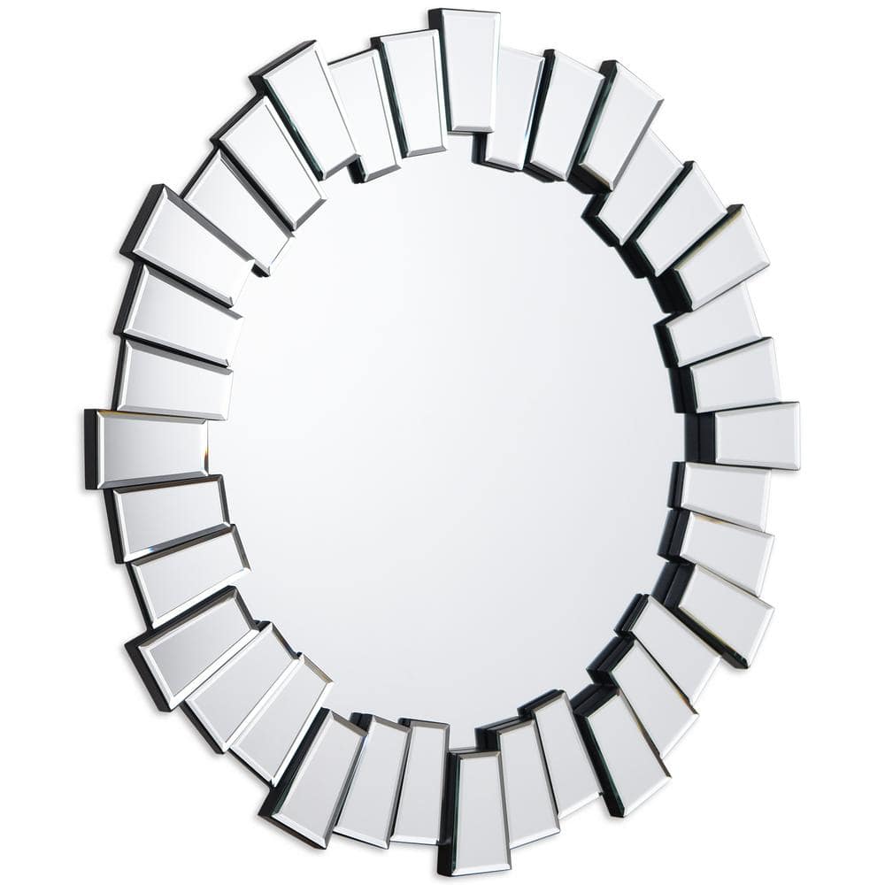 Empire Art 34" Silver Round Beveled Vanity Mirror
