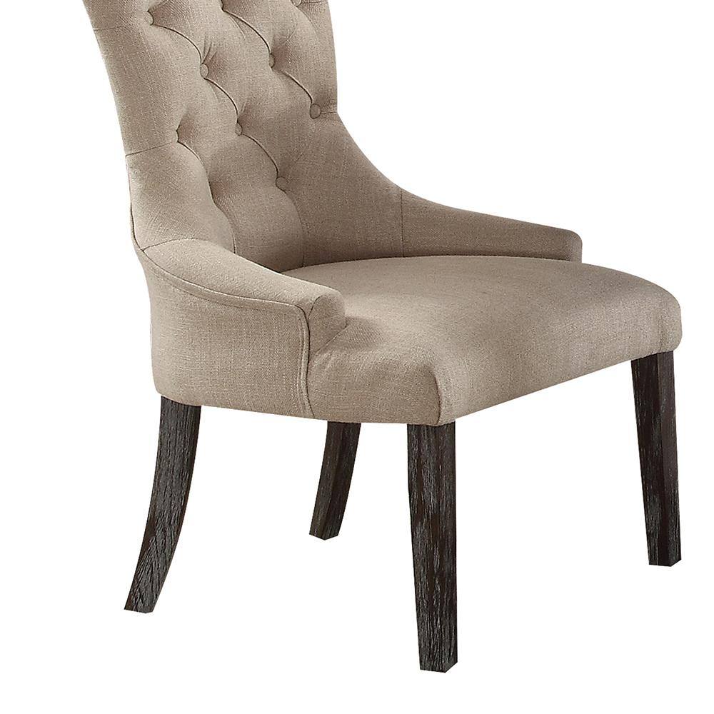 Beige Linen Upholstered Parsons Dining Arm Chair Set