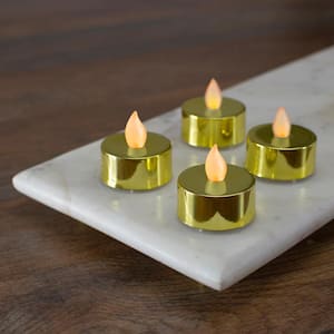 Metallic Gold LED Lighted Flickering Flame Tea Light Candles (Set of 4)