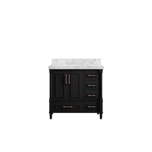 Willow Collections Hudson 36 in. W x 22 in. D x 36 in. H Single Sink Bath Vanity Center in Black with 2 in. Carrara Marble Top