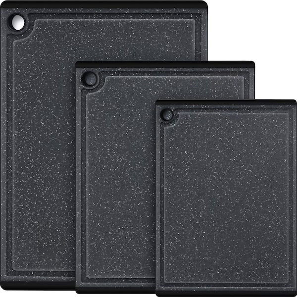 3-Piece Gray Plastic Cutting Board Set Kitchen Chopping Boards with Non-Slip Rubber Feet and Juice Grooves